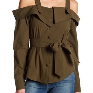 Cold Shoulder Button Down Tuxedo Blouse​